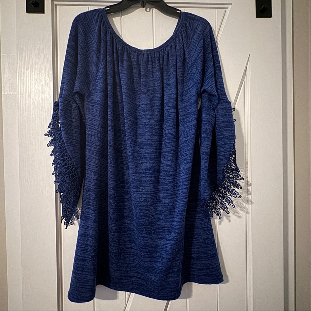 Vintage Win Win Women’s L-XL Blue Open Sleeve Lace Tunic Lightweight Lace Sleeve